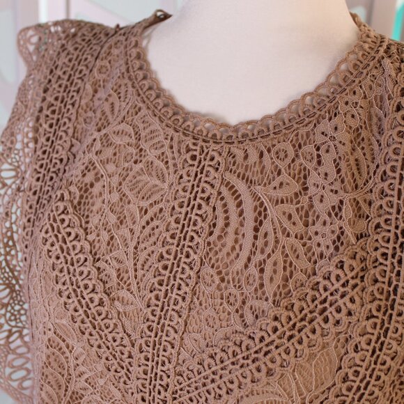 Cable And Gauge Ladies Top Sleeveless Blouse Crochet Lace Boho Taupe Brown Xlarg - Picture 2 of 9